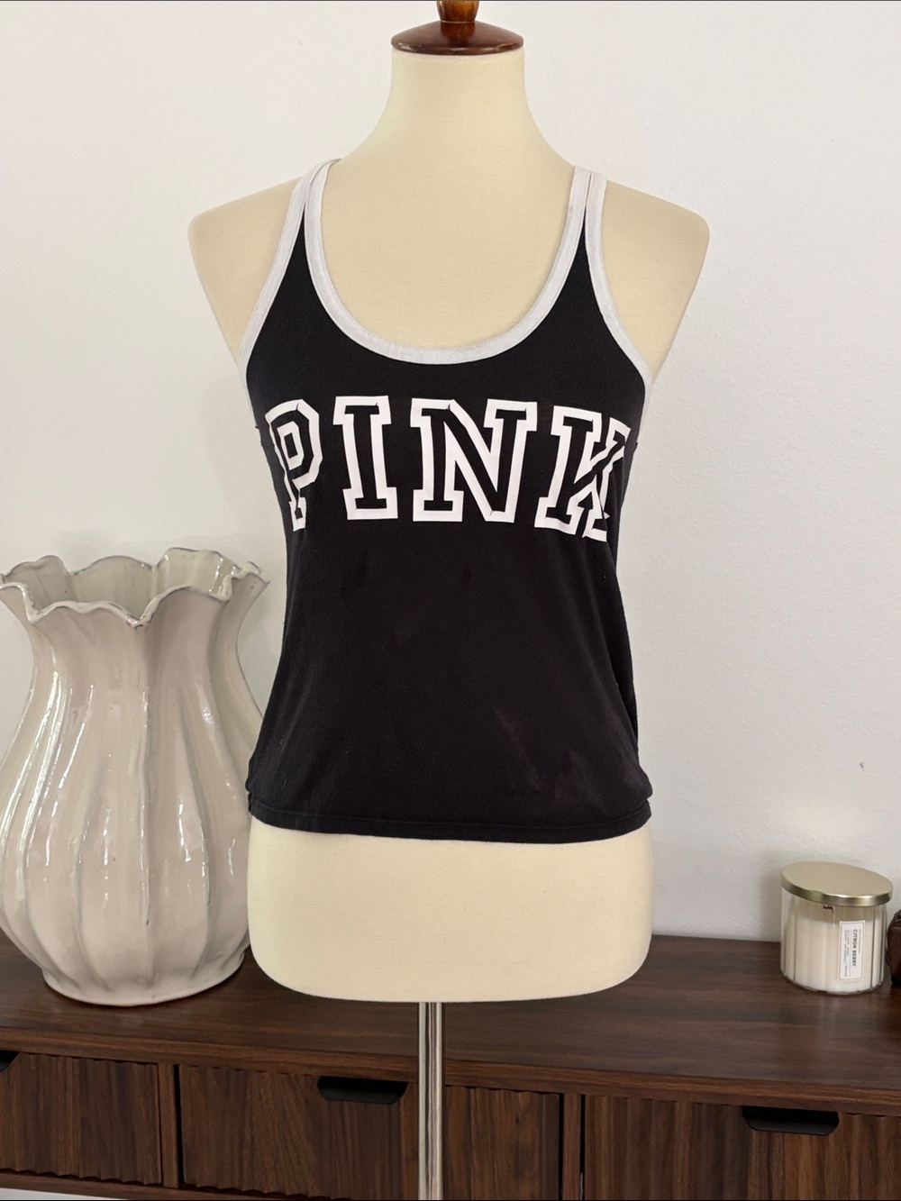 PINK Victoria's Secret Black Tank with White Trim and Block Logo